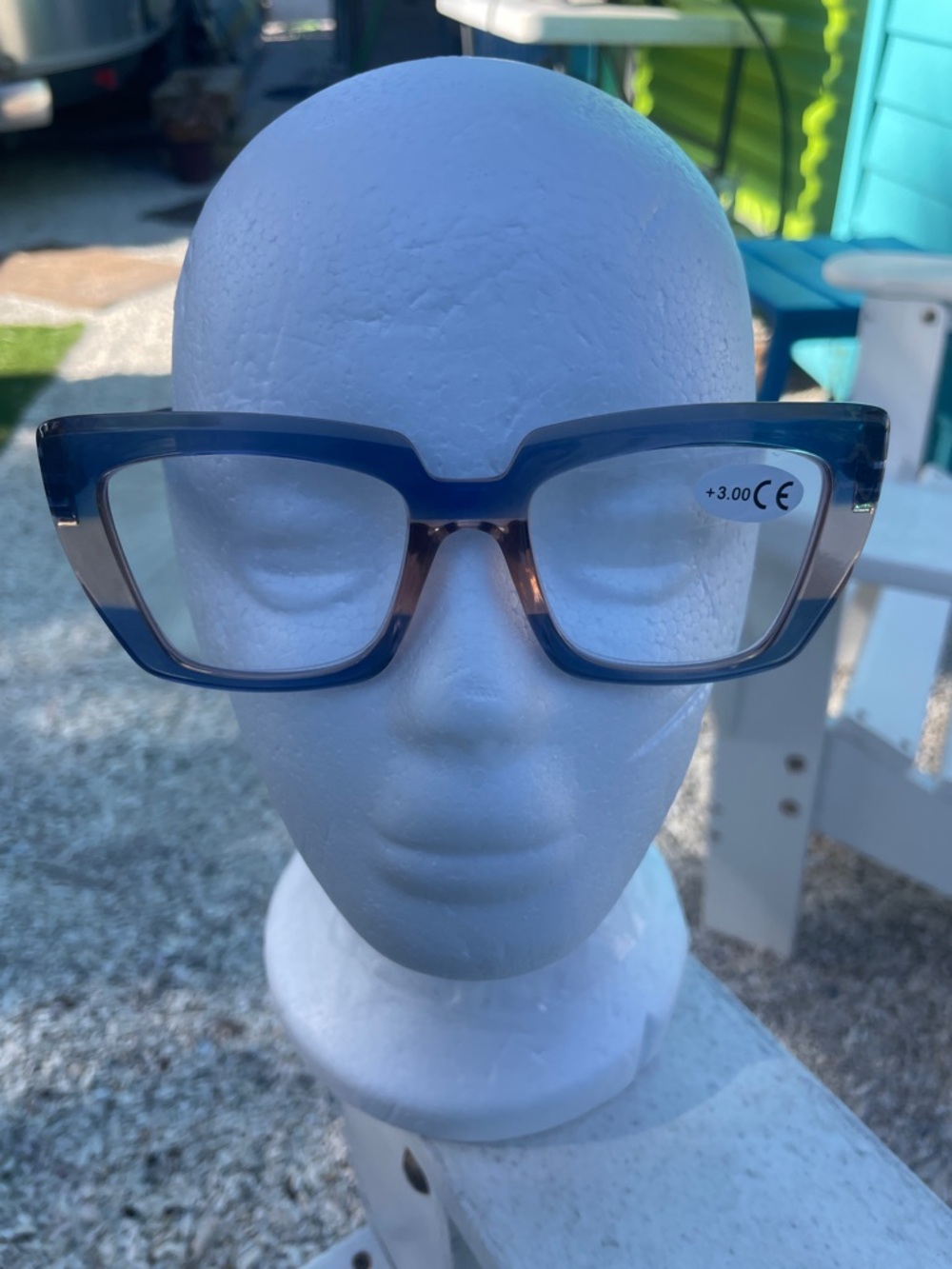 Women's Rectangular Reading Glasses in Blue-Brown